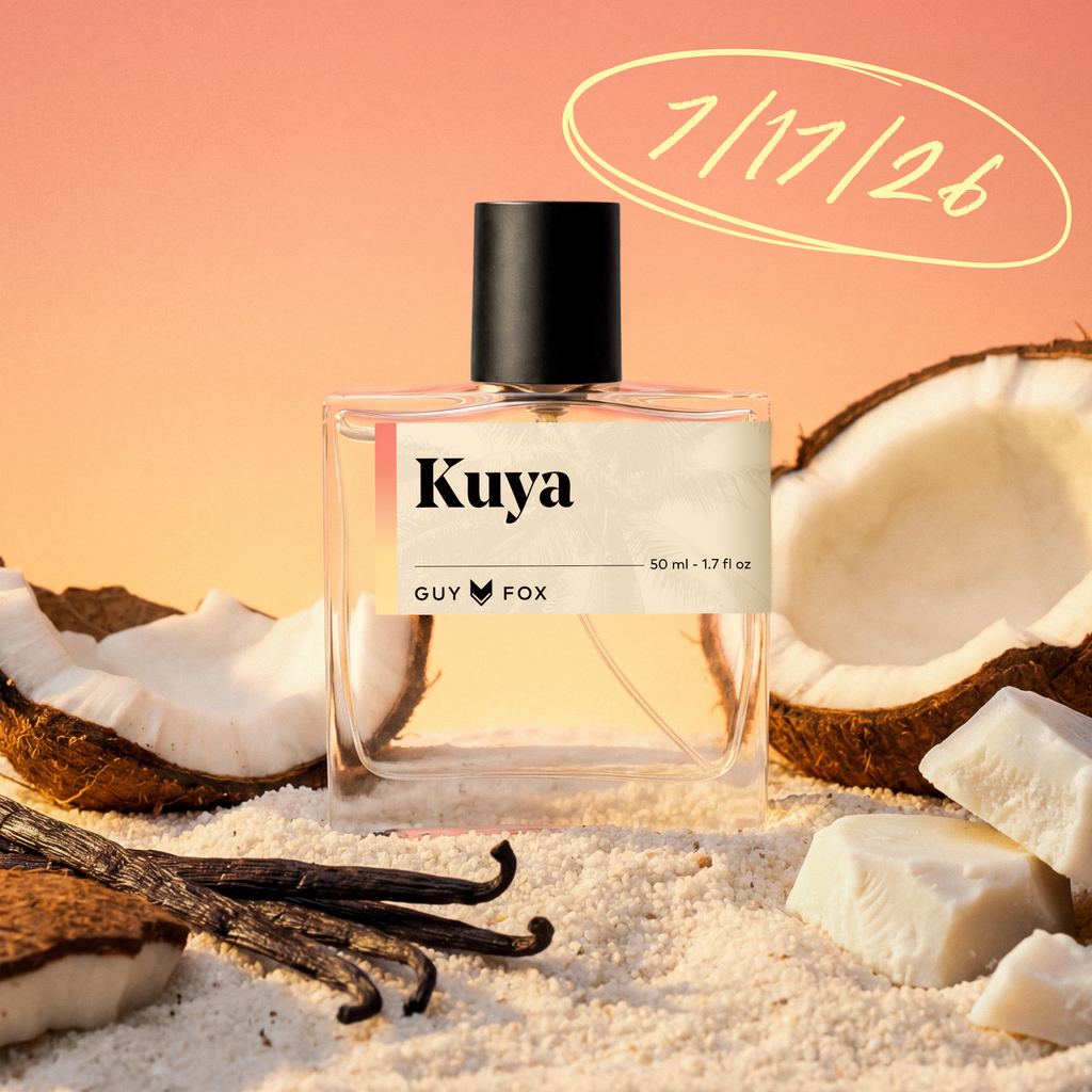 Kuya tropical rich unisex fragrance, 50ml bottle, stylized studio